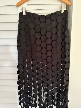 Womens Black Textured Circle Fringe Skirt